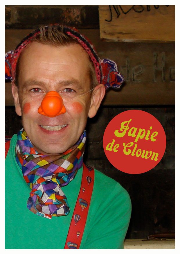 Japie de Clown in de startblokken voor een gezellige kinderfeest